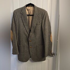 Vintage Body Work by Haggar Tweed Blazer 38L Suede Elbow Patch Sport Coat USA